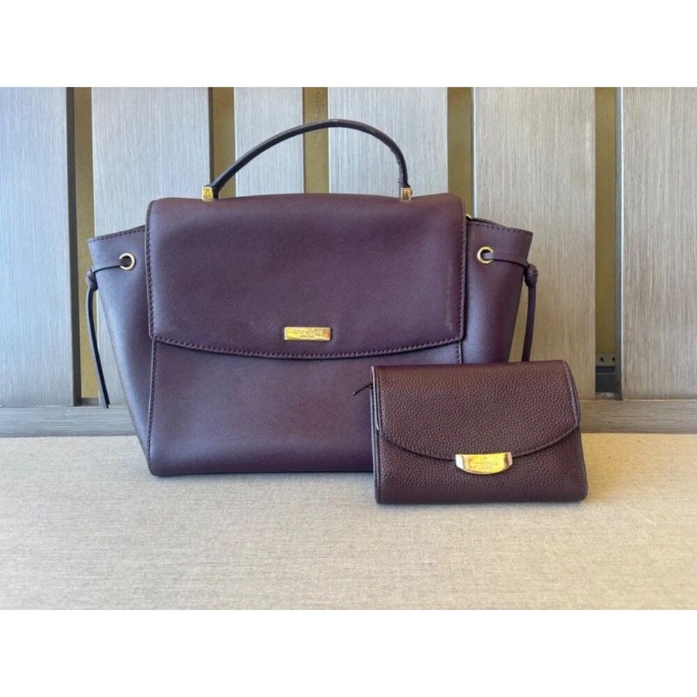 Kate Spade New York Plum Leather Bag & Matching Wallet combo deal